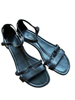 Ecco Ankle Strap Black Flat Sandals